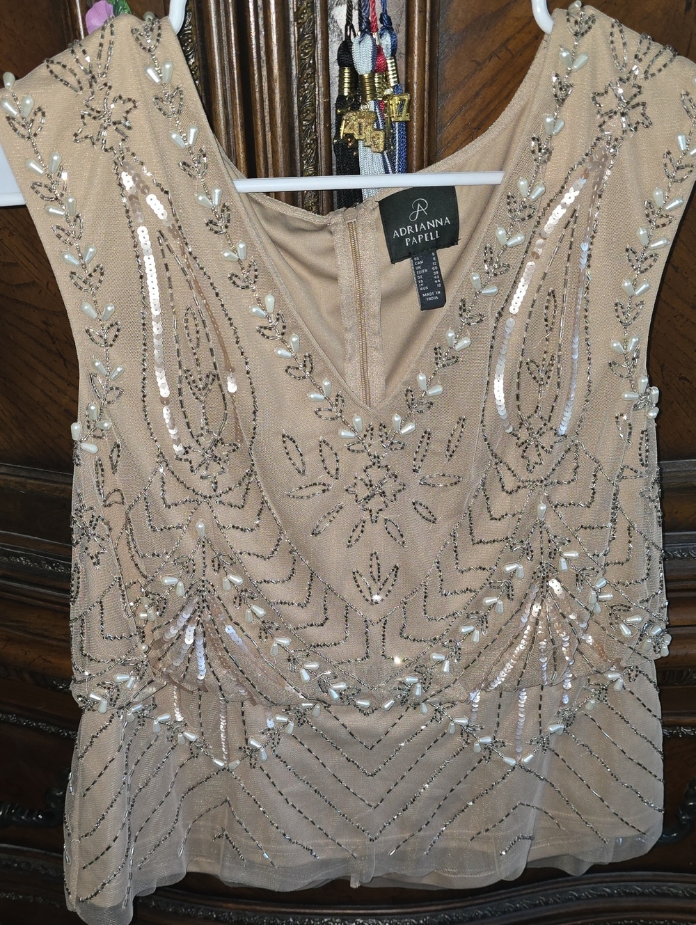 🌷⚜️ Stunning Adrianna Papell Women's Beaded Embellished Sleeveless Top ⚜️🌷